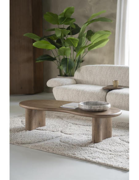 Table basse forme haricot en chêne massif Josh 140 cm