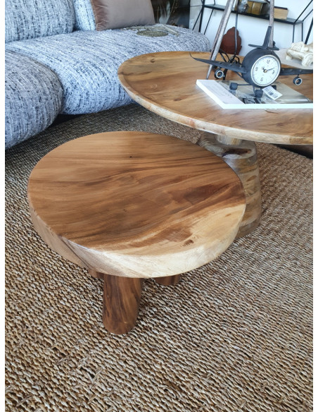 Table basse ronde en bois massif de munggur teinté