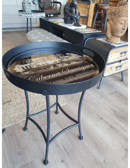 Sellette ronde avec plateau en métal noir