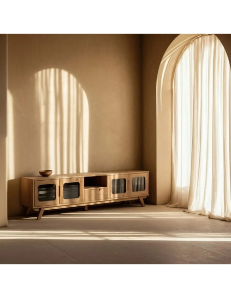 Meuble TV en manguier et portes vitrées Burnie 180 cm