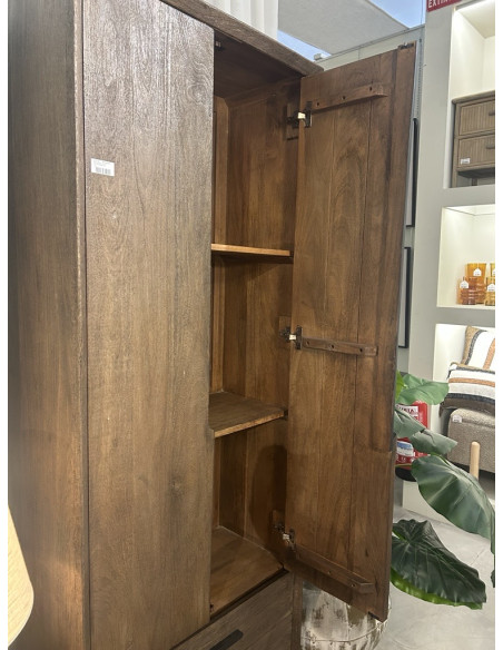 Armoire haute 2 portes 2 tiroirs en manguier teinté