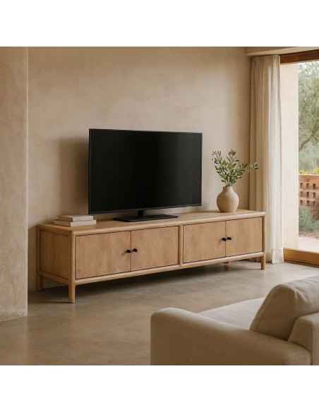 Grand meuble TV 4 portes en manguier clair 190 cm