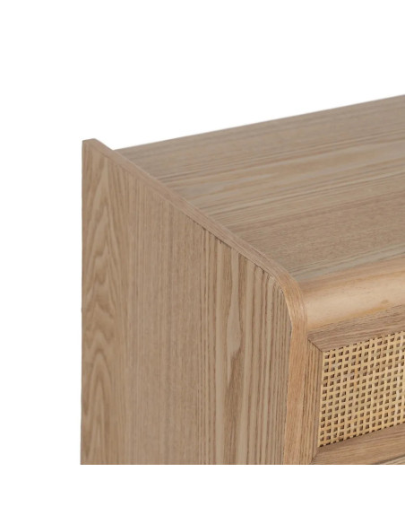 Chiffonnier 4 tiroirs en bois et rotin
