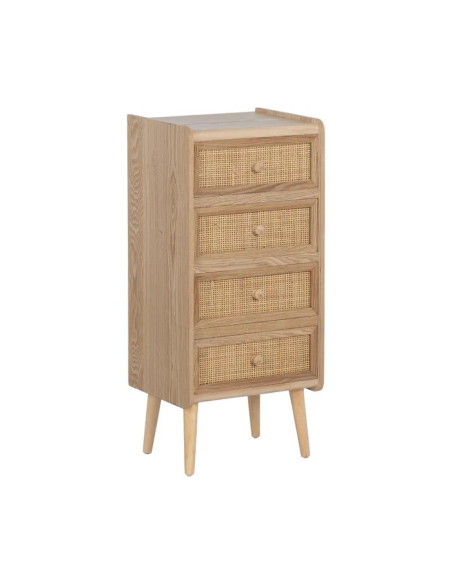 Chiffonnier 4 tiroirs en bois et rotin