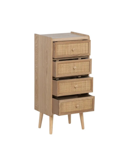 Chiffonnier 4 tiroirs en bois et rotin
