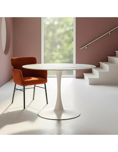 Table ronde Tulipe diamètre 1 m plateau pierre frittée