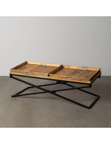 Table basse en manguier et métal avec plateaux