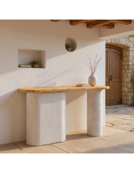 Console design naturelle blanche et bois