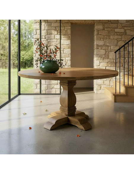 Table de repas ronde en manguier pied central