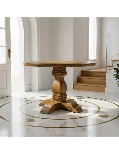 Table de repas ronde en manguier pied central