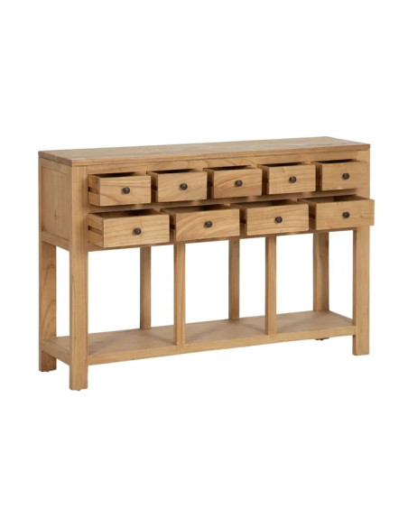 Console multi tiroirs en bois de mindi naturel