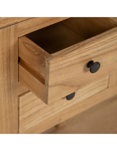 Console multi tiroirs en bois de mindi naturel