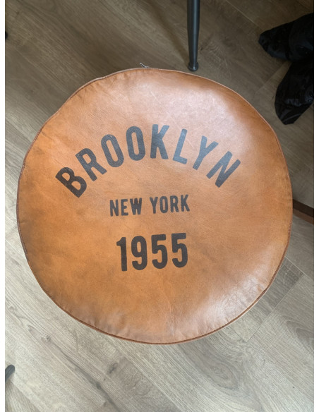 Pouf rond en cuir Brooklyn