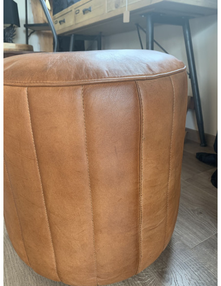 Pouf rond en cuir Brooklyn