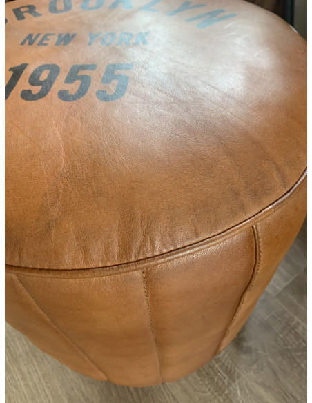 Pouf rond en cuir Brooklyn