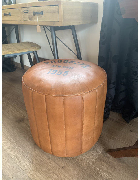 Pouf rond en cuir Brooklyn