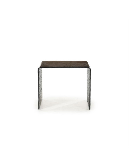 Table de salon en verre texturé et fumé