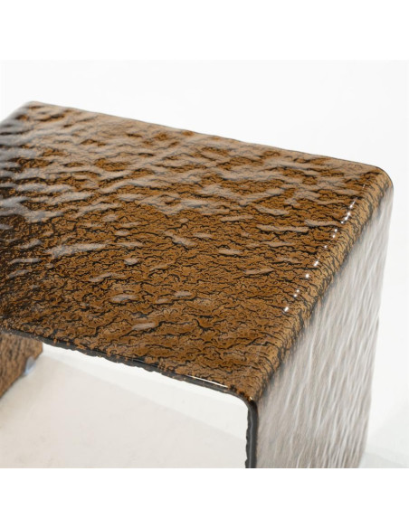 Table de salon en verre texturé et fumé