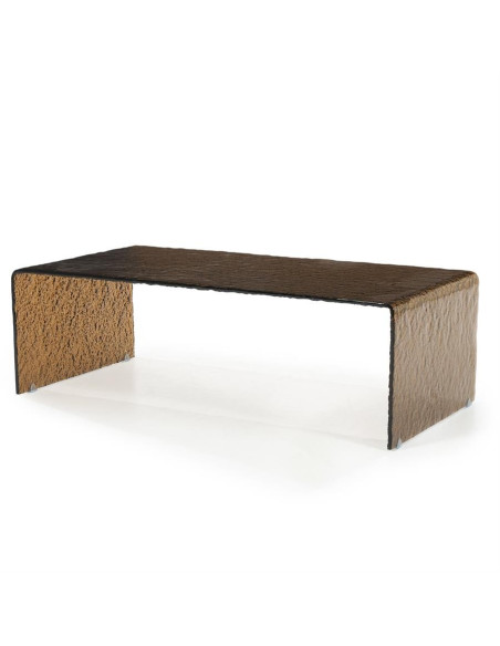 Table de salon en verre texturé et fumé