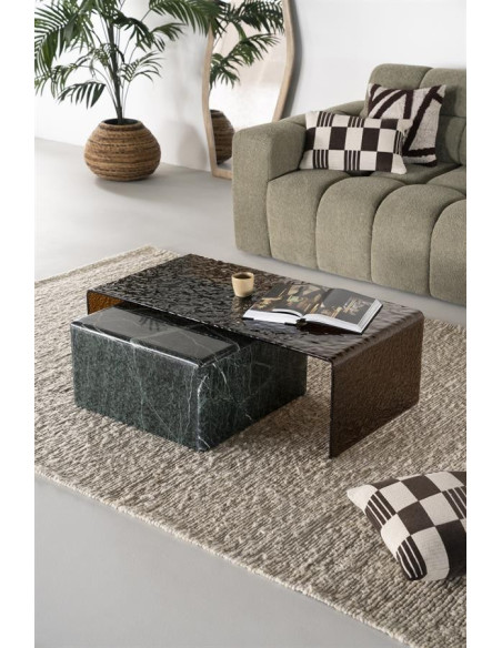 Table de salon en verre texturé et fumé