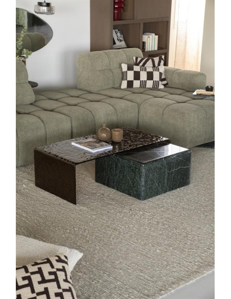 Table de salon en verre texturé et fumé