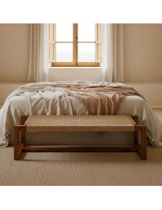 Banquette en teck et rotin