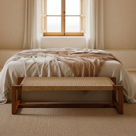 Banquette en teck et rotin Banquette en teck et rotin