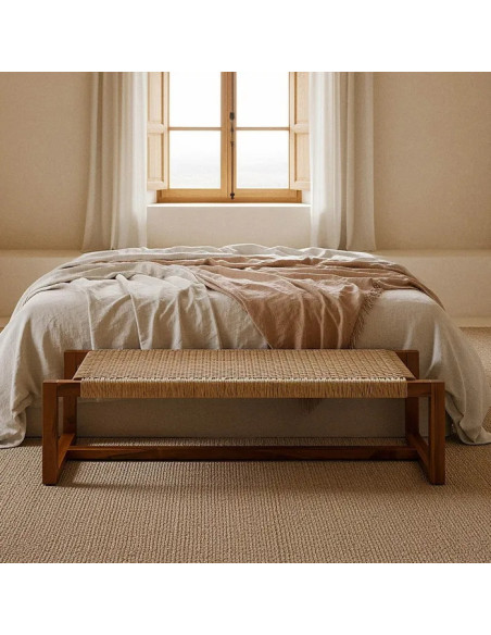 Banquette en teck et rotin