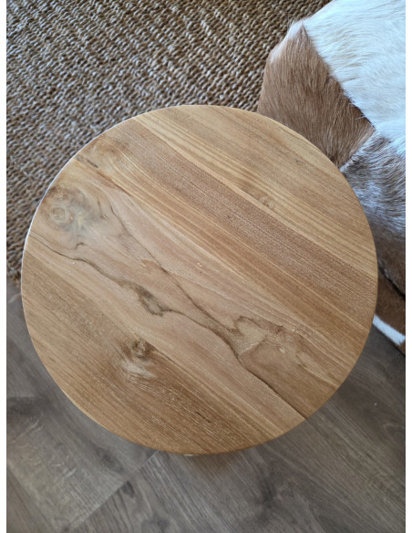 Bout de canapé en rotin et teck motif diabolo