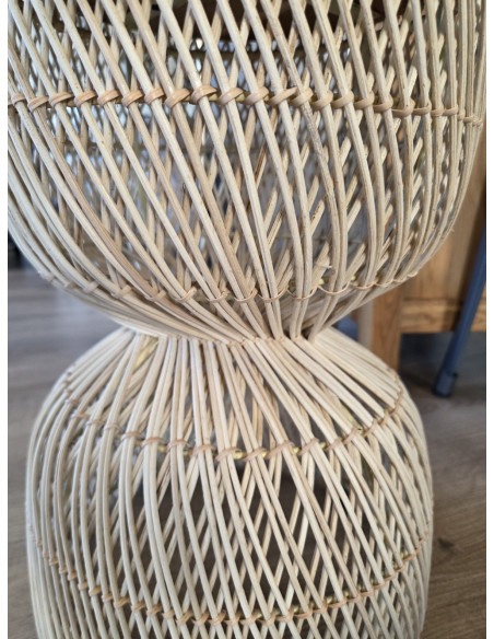 Bout de canapé en rotin et teck motif diabolo