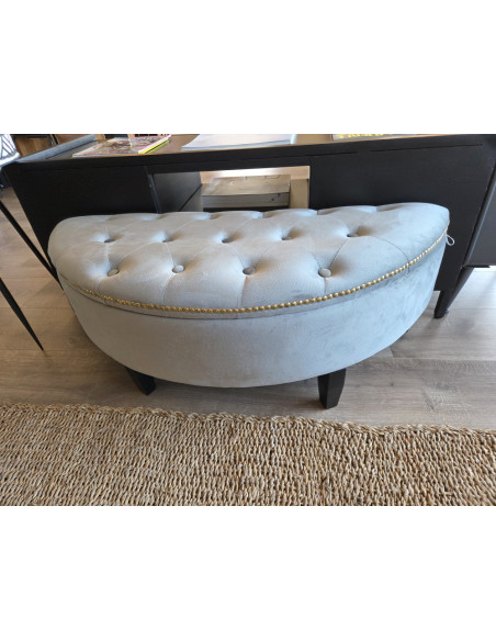 Banquette coffre demi-lune en velours gris