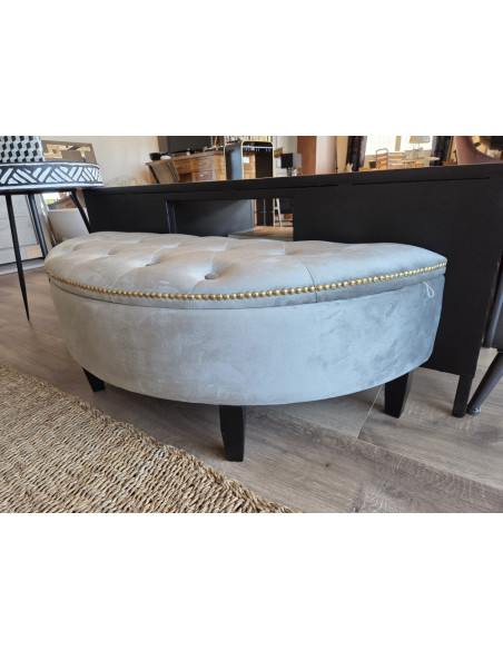 Banquette coffre demi-lune en velours gris