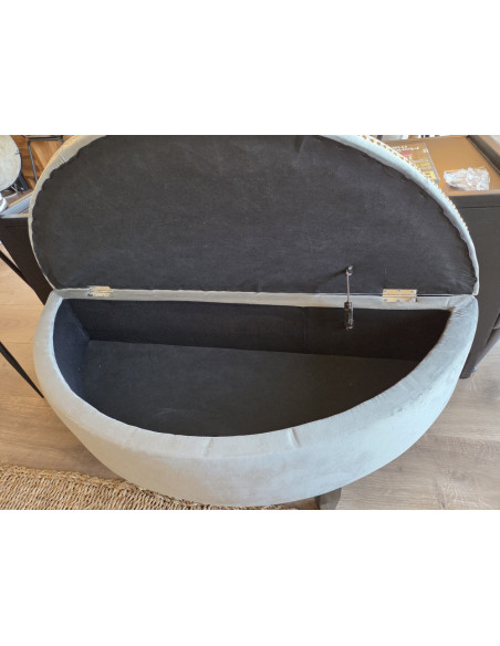 Banquette coffre demi-lune en velours gris