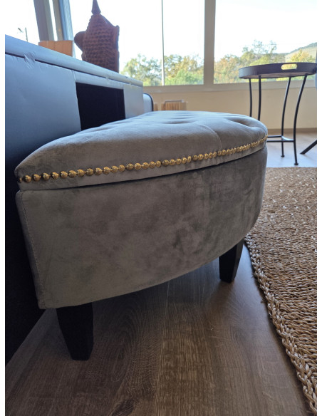 Banquette coffre demi-lune en velours gris