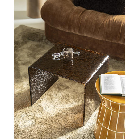 Table de salon en verre texturé et fumé