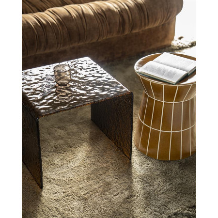 Table de salon en verre texturé et fumé