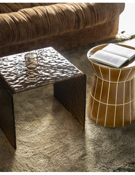 Table de salon en verre texturé et fumé