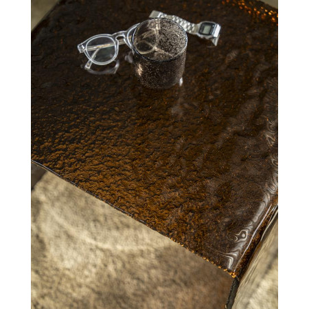 Table de salon en verre texturé et fumé