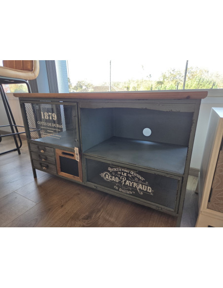 Meuble TV en métal multi-rangements style Indus