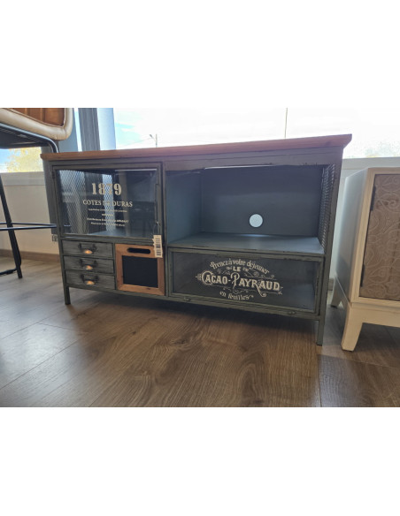 Meuble TV en métal multi-rangements style Indus