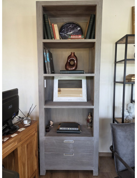 Bibliothèque colonne en teck massif lavé Alex