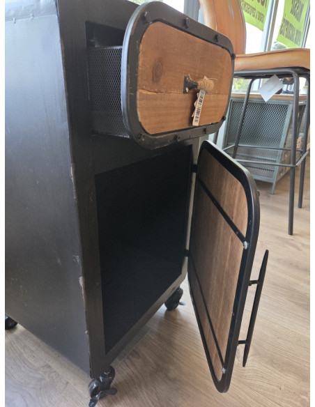 Table de chevet style indus en métal et bois