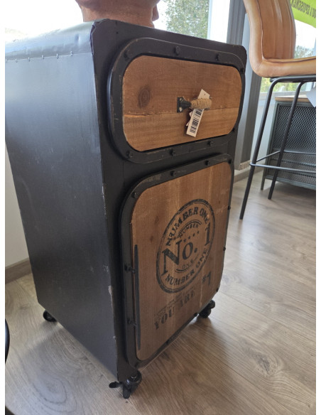 Table de chevet style indus en métal et bois