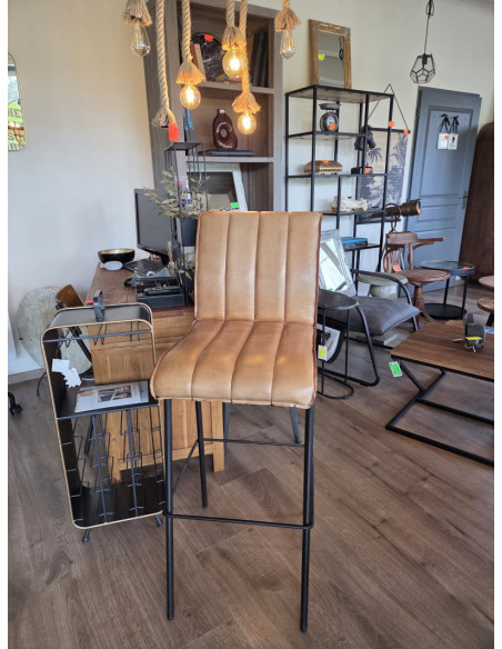 Tabouret de bar en cuir vieilli Marvin Cognac