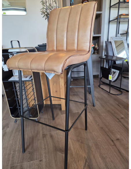 Tabouret de bar en cuir vieilli Marvin Cognac