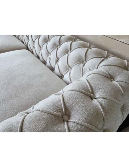 Canapé beige 3 places capitonné 235 cm