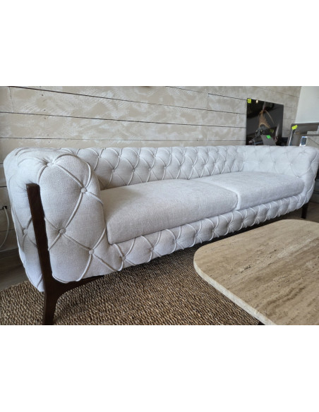 Canapé beige 3 places capitonné 235 cm