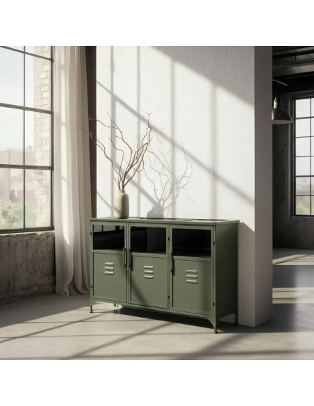 Meuble de rangement style casier métallique vert