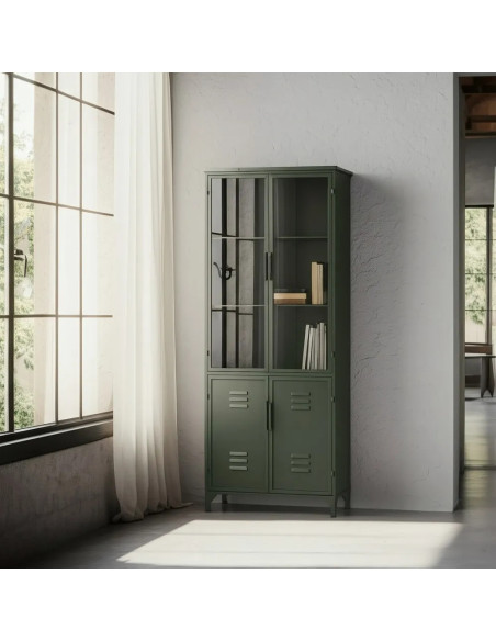 Meuble de rangement style casier métallique vert