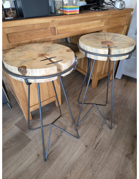 Tabouret de bar rondin de bois style Indus